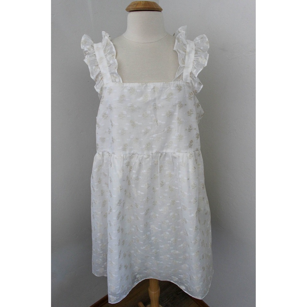 English Factory Mini Dress 1X White Gold Floral Ruffle Babydoll Anthropologie